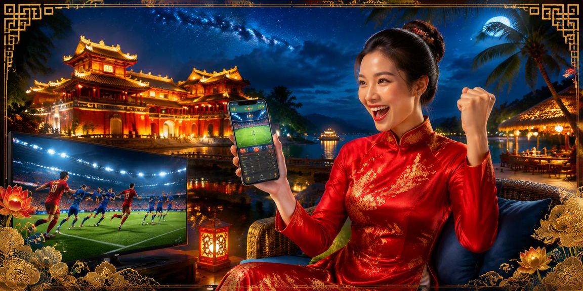 Người chơi xem thông tin cá cược thể thao tại Huế với trang phục áo dài